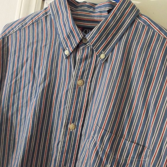 Chaps Red Blue Stripe Button Down Shirt L Cotton - Picture 2 of 5